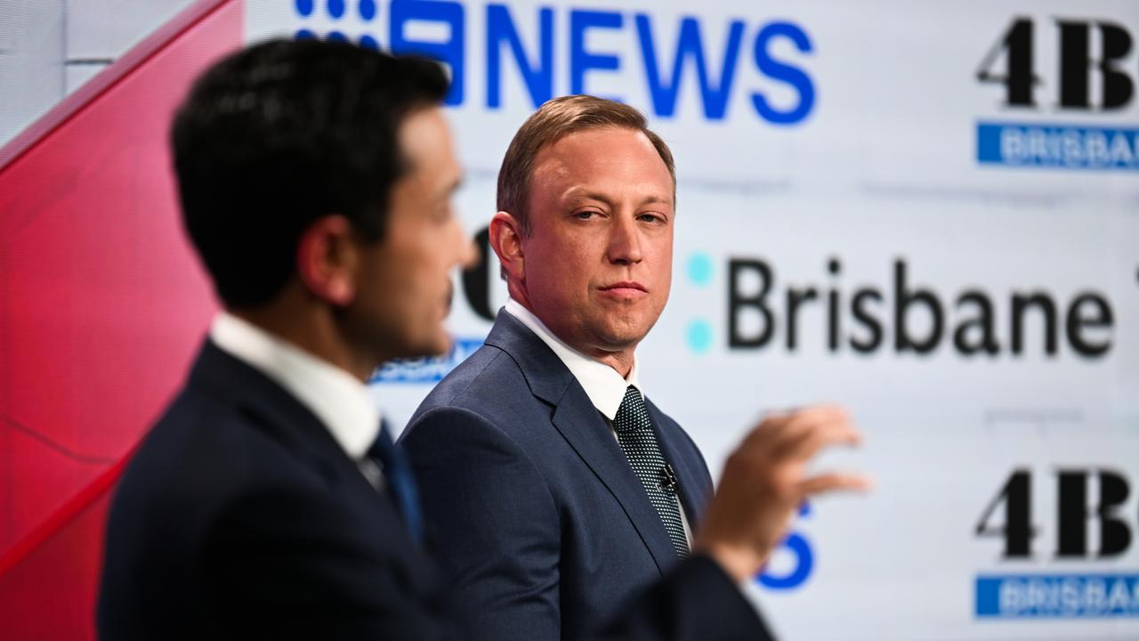 Premier Steven Miles and Opposition David Crisafulli during their first state election debate at Nine studios in Brisbane, October 3, 2024. Picture: Dan Peled