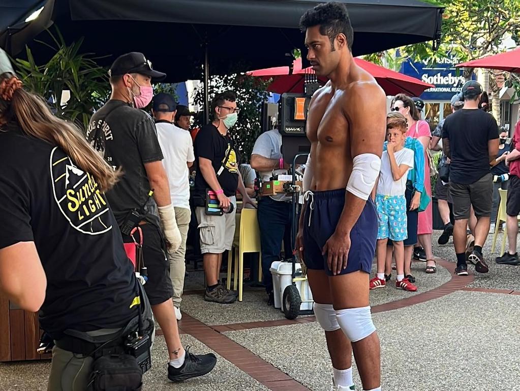 Latukefu shooting scenes for the show on the Gold Coast. Picture: Facebook/Elena Dira