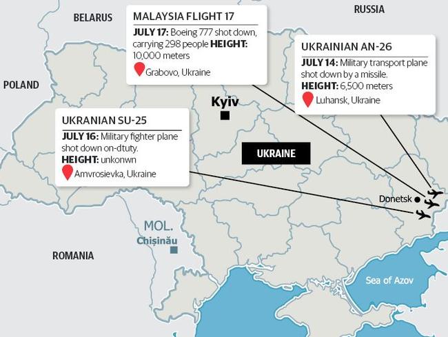 Planes shot down ... Two other aircraft had been shot down before MH17. Picture: Supplied