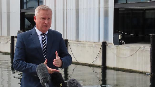 Jeremy Rockliff speaks to the media on the Hobart waterfront on Monday, March 3, 2025.