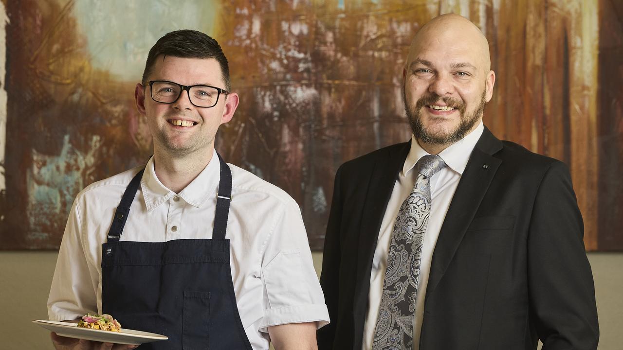 Inaugural head chef Jamie Bennie and owner George Melissourgos at Fire and Vine. Picture: Matt Loxton