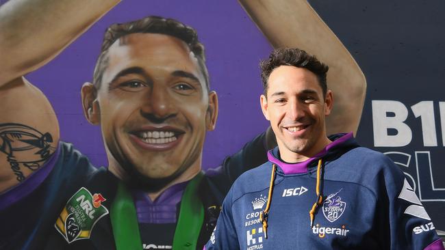 Billy Slater in front of his mural near Richmond station. Picture: Quinn Rooney