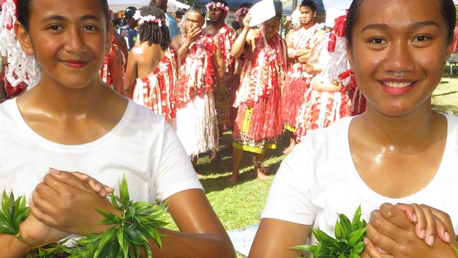 Tongan dancers Elenoa Patolo and Lotomova Tea, of Mareeba, just before they went on to perform on stage at the Mareeba Multicultural Festival. Picture: David Anthony