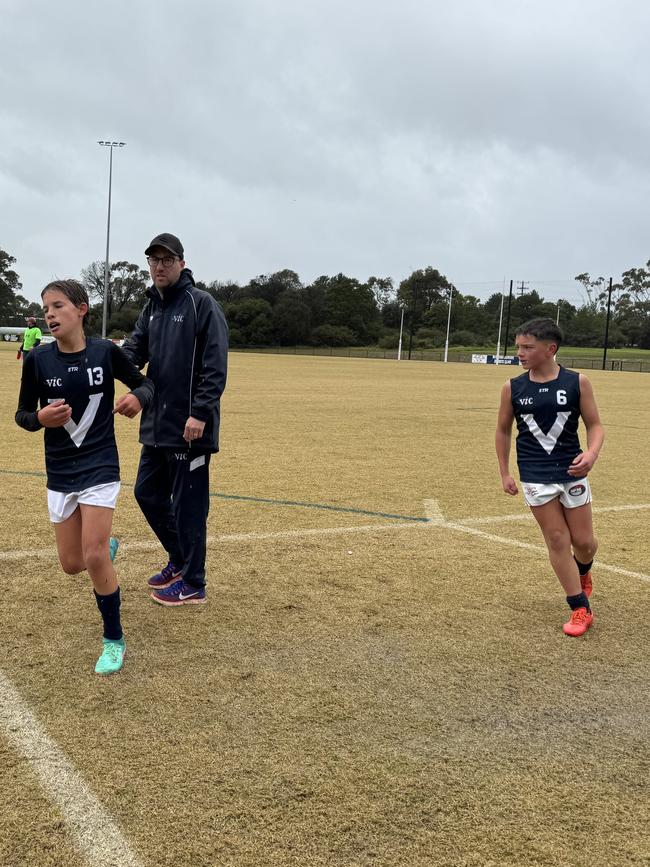 Victorian captain Nicholas Jukawics (left), team manager Liam Smith and gun midfielder Ben Genis.