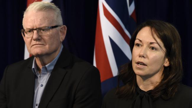 ESTA chief executive Stephen Leane and Emergency Services Minister Jaclyn Symes. Picture: Andrew Henshaw