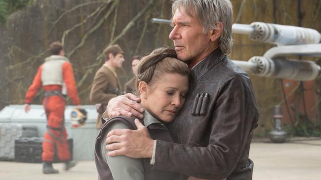 Carrie Fisher and Harrison Ford in Star Wars: The Force Awakens.