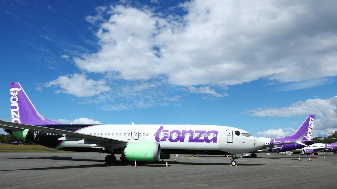 Grounded Bonza planes at Sunshine Coast airport on Tuesday morning. Picture Lachie Millard