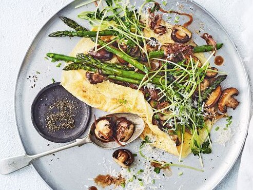 Mushroom and asparagus omelette.