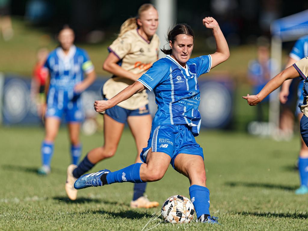 Maxine Peak scored a goal for her new team Sydney Olympic FC in round one of the 2024 NPL Women's NSW. Picture: Brett Nielsen