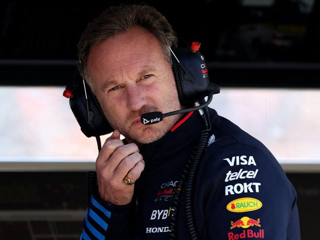 Red Bull Racing team principal Christian Horner monitors the second practice session. Picture: Martin Keep/AFP