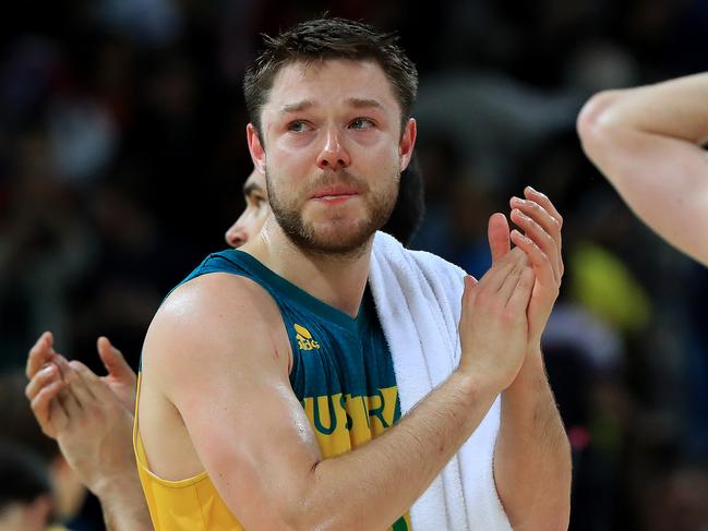 Matthew Dellavedova after the heartbreaking loss in the Men's Basketball Bronze medal game at the Rio Olympics 2016 between Australia and Spain at the Carioca Arena. Pics Adam Head