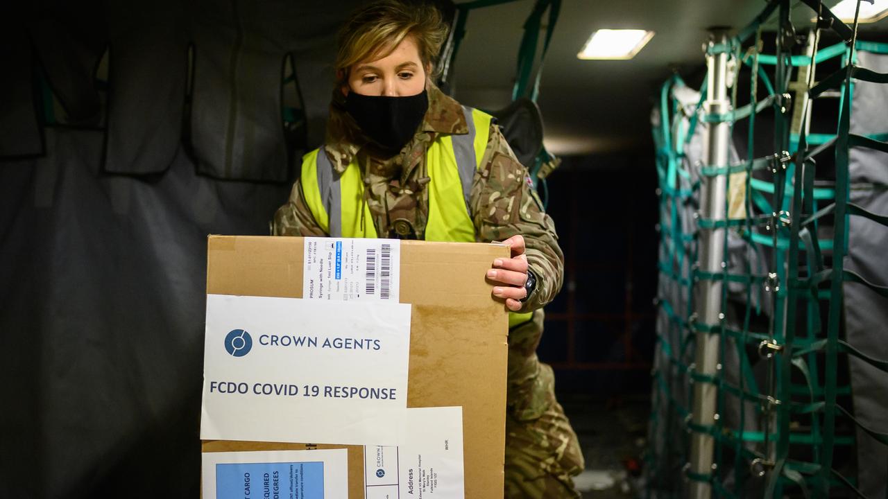 AstraZeneca vaccines bound for the Falkland Islands. Picture: Leon Neal/Getty Images