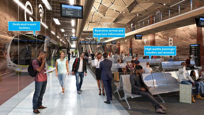 Artists impressions of the undergroud bus mall in Elizabeth St Hobart. Picture: Department of State Growth