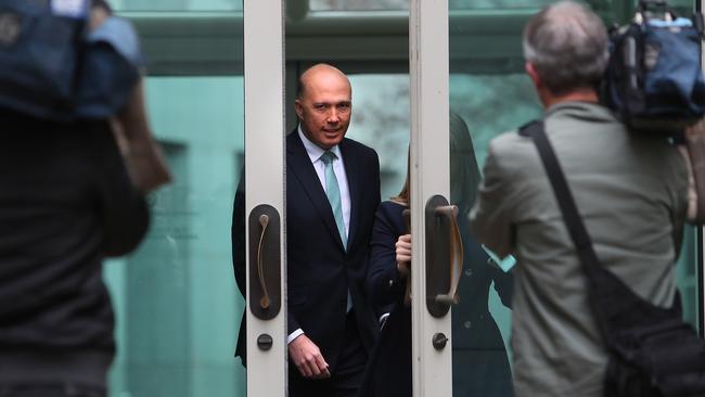 Peter Dutton holding a press conference at Parliament House in Canberra. Picture: Kym Smith