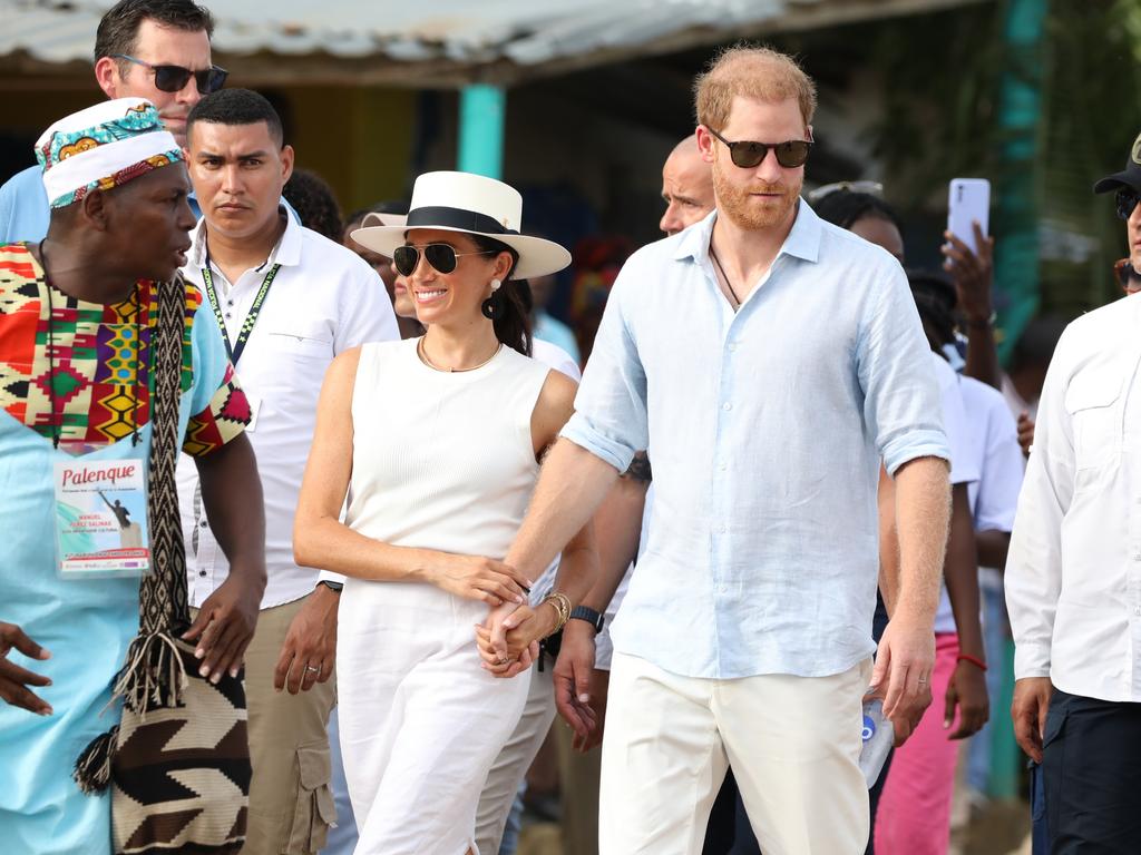 The Sussexes put on a united front as they toured Colombia. Picture: Getty Images