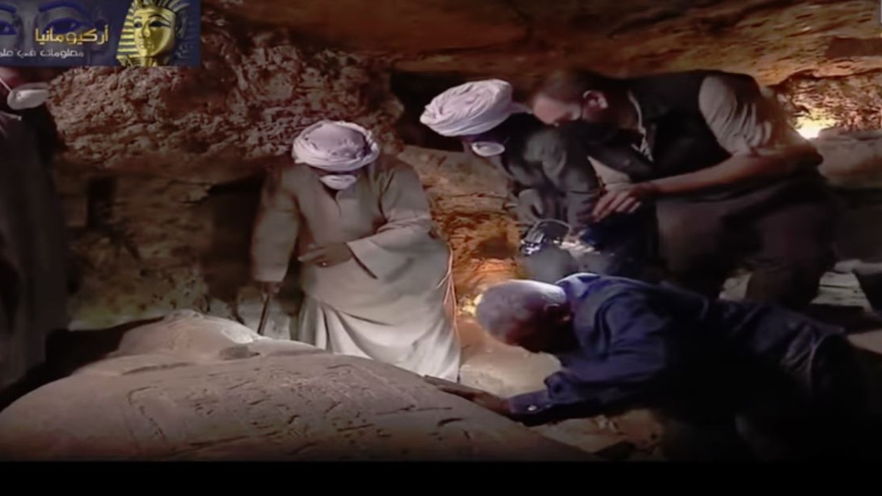 Egyptologist Zahi Hawass and an Egyptian team opened three sealed sarcophagi from the 26th Dynasty. Picture: YouTube