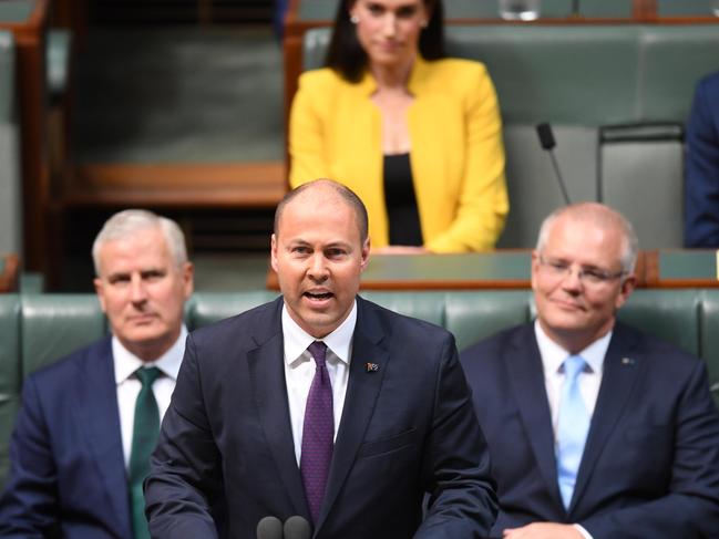 Treasurer Josh Frydenberg wants to cast the Coalition as the safe pair of hands. Picture: Lukas Coch