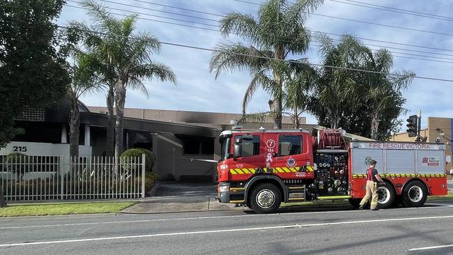 Emergency services at the Emerald Reception Centre in Thomastown after Sunday Bol set the premises on fire.