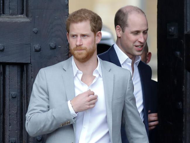 Prince Harry with brother Prince William on the eve of his wedding. Picture: AFP