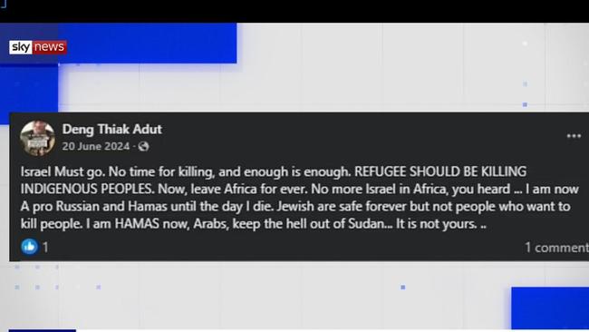 A post on former NSW Australian of the Year lawyer Deng Thiak Adut social media account declared he supports Hamas militants and has told Donald Trump to “go to hell” in a series of bizarre rants.