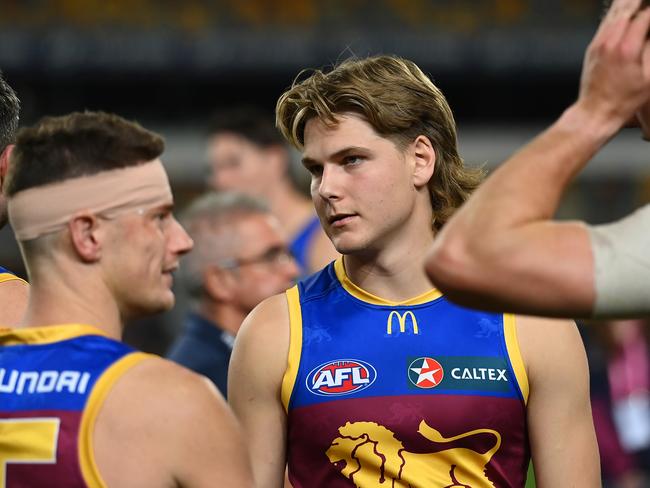 BRISBANE, AUSTRALIA - JULY 22: Will Ashcroft of the Lions looks on during the round 19 AFL match between Brisbane Lions and Geelong Cats at The Gabba, on July 22, 2023, in Brisbane, Australia. (Photo by Albert Perez/AFL Photos via Getty Images)