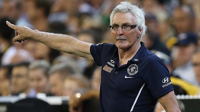 Mick Malthouse on the bench at the end of the third quarter. Picture Wayne Ludbey. 