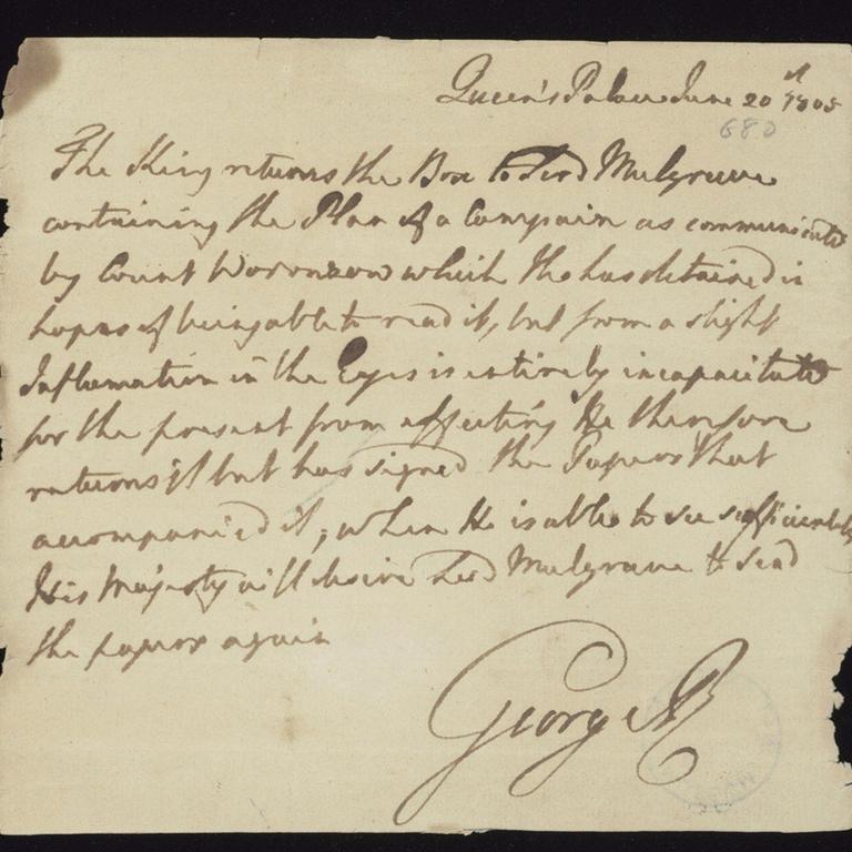 A letter written by King George III. Picture: National Army Museum