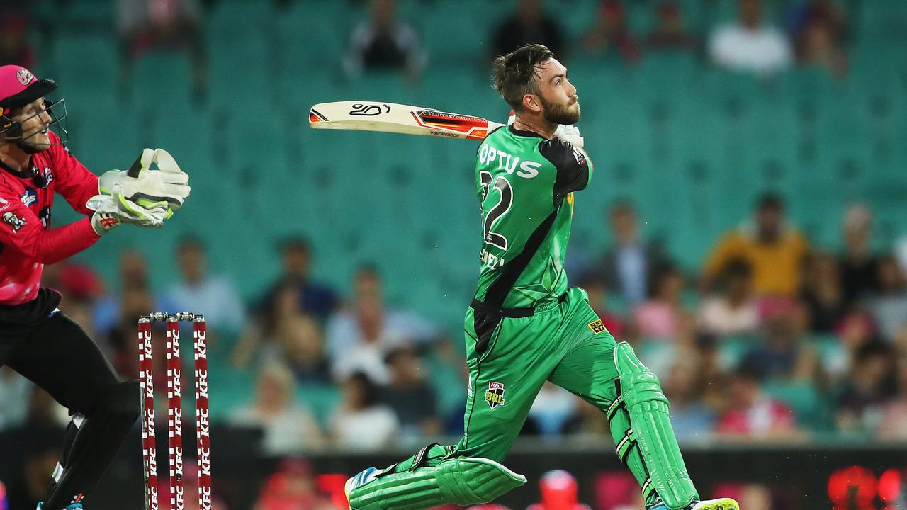 Maxwell smashes a boundary against the Sydney Sixers during last season’s Big Bash. Picture: Phil Hillyard