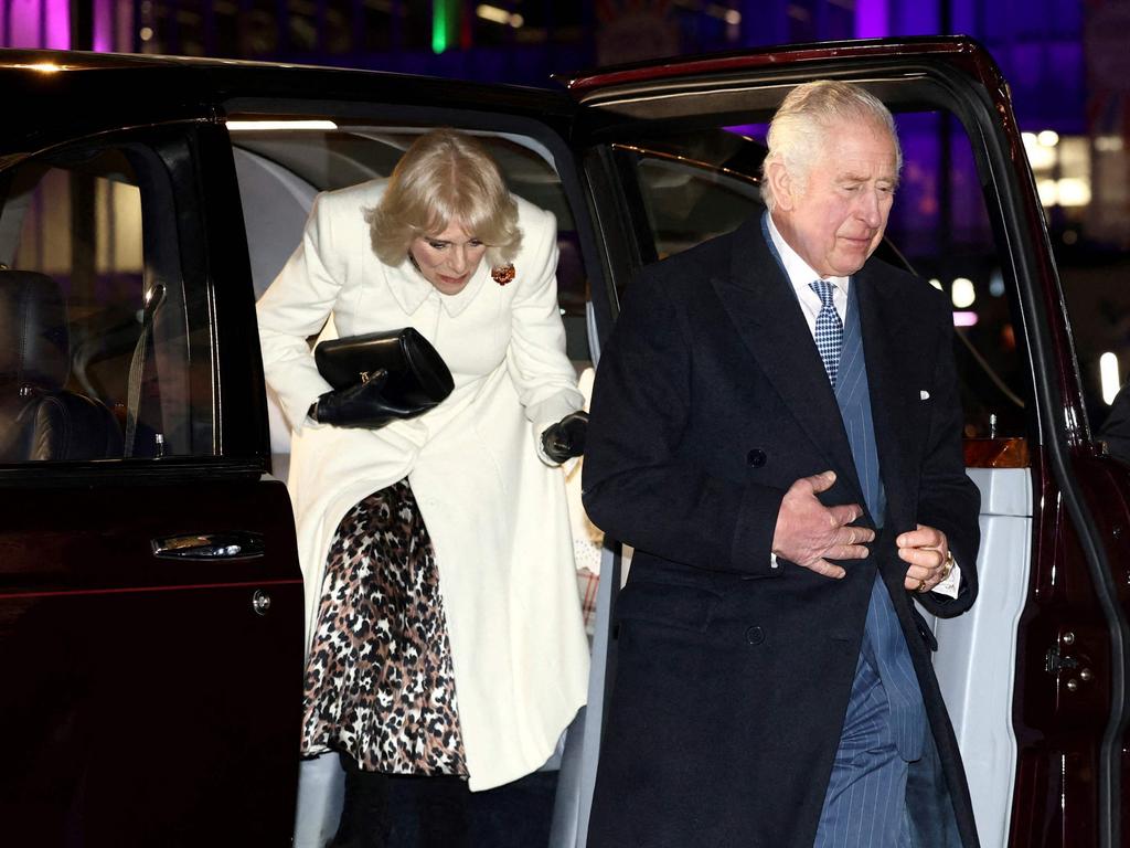 King Charles and Camilla, Queen Consort arrive to attend the Together At Christmas Carol Service. Picture: AFP