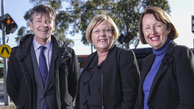 Roads Minister and Narre Warren North state Labor MP Luke Donnellan, Police Minister Lisa Neville and Narre Warren South state Labor MP Judith Graley at Webb St. Picture: Wayne Taylor