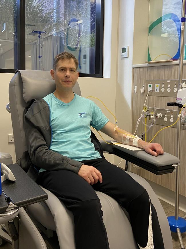 Hobart man, Andrei Norris, who has battled prostate cancer, pictured here undergoing chemotherapy treatment in 2021. Picture: Supplied