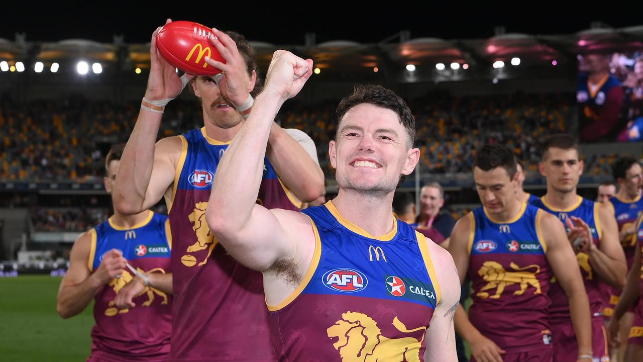 Lachie Neale of the Lions celebrates. Picture: Quinn Rooney/Getty Images