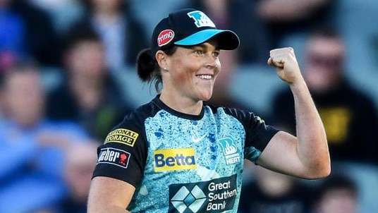 ADELAIDE, AUSTRALIA - DECEMBER 02:  Grace Harris of the Brisbane Heat celebrates after catching the wicket of  Bridget Patterson of the Adelaide Strikers during the WBBL Final match between Adelaide Strikers and Brisbane Heat at Adelaide Oval, on December 02, 2023, in Adelaide, Australia. (Photo by Mark Brake - CA/Cricket Australia via Getty Images)