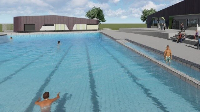 Artists impression for the original Liberal-supported outdoor pool at Drysdale.