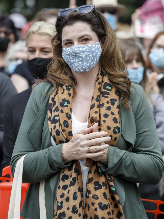 ABC journalist Louise Milligan at Treasury Gardens in Melbourne’s March4Justice yesterday. Picture: NCA NewsWire / David Geraghty