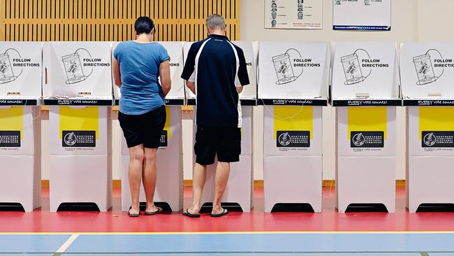 Residents turn out to vote at the council elections.