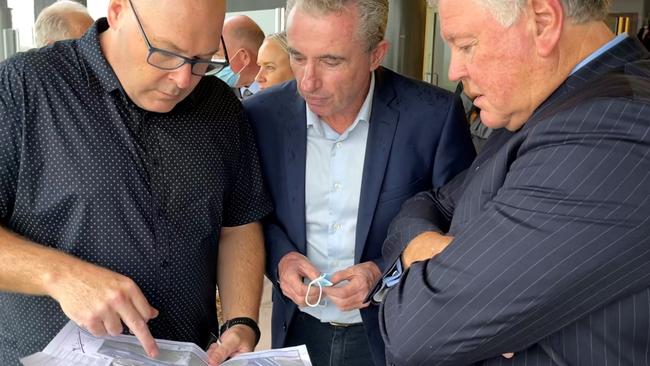 Lismore mayor Steve Kreig, MP Page Kevin Hogan and Lismore council general manager John Walker at Lismore airport for the unveiling of a $300,000 upgrade.