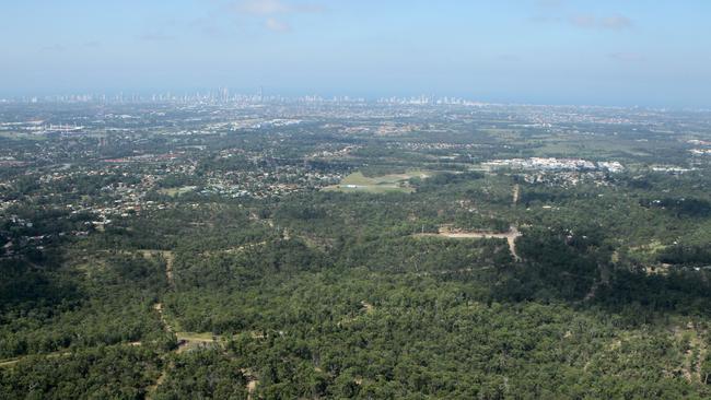 An aerial view of the proposed Pacific View Estate at Worongary. Picture: Tim Marsden.