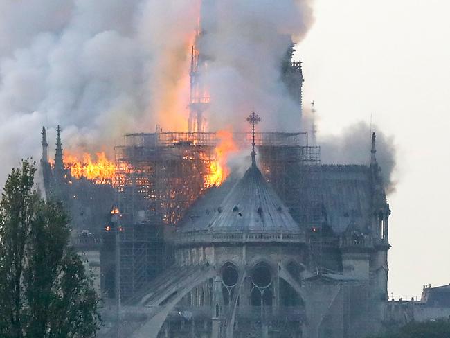 Notre-Dame goes up in flames. Picture: AFP