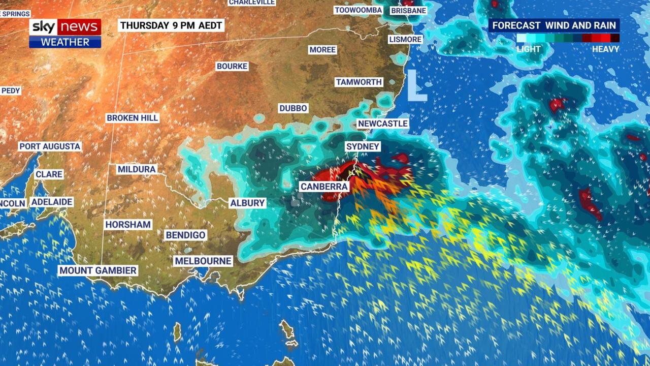 Severe storms and heavy rain are set to worsen throughout Friday for eastern parts of the country. Picture: Sky News Weather