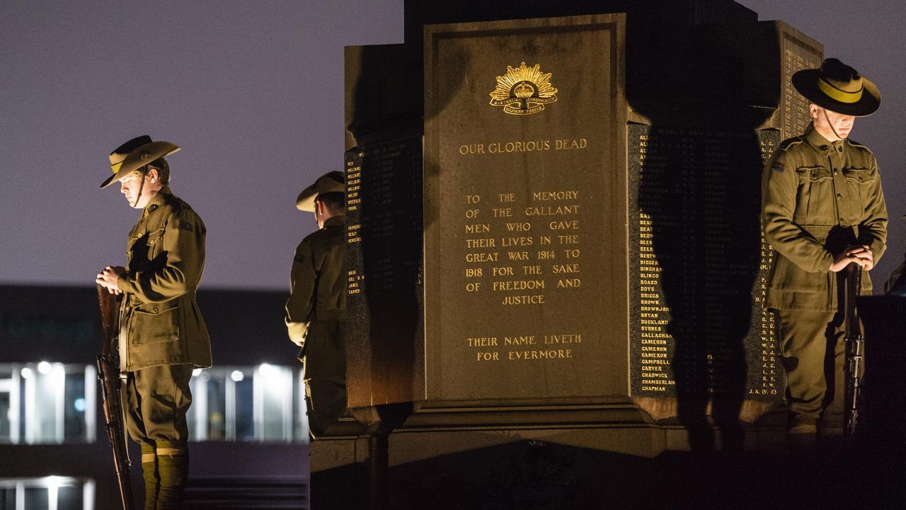 Toowoomba Grammar School students form the guard at Mothers' Memorial during the Anzac Day dawn service, Monday, April 25, 2022. Picture: Kevin Farmer