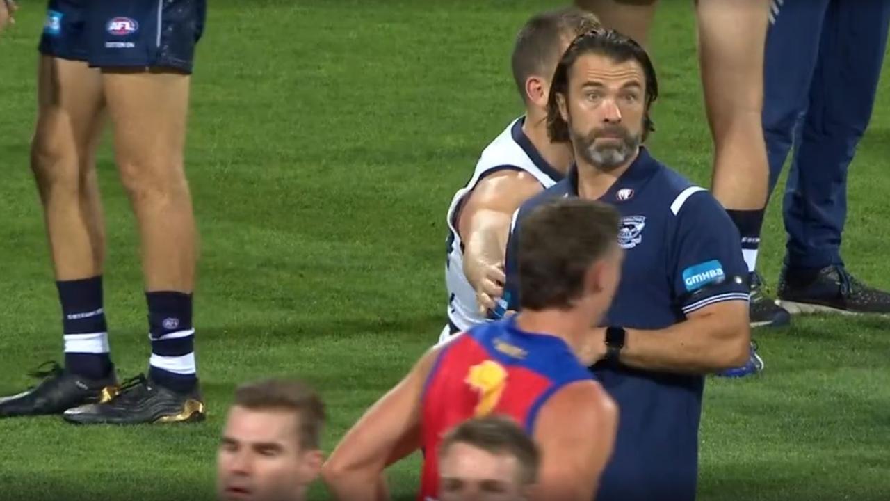 Chris Scott was involved in an incident at quarter-time on Friday night.