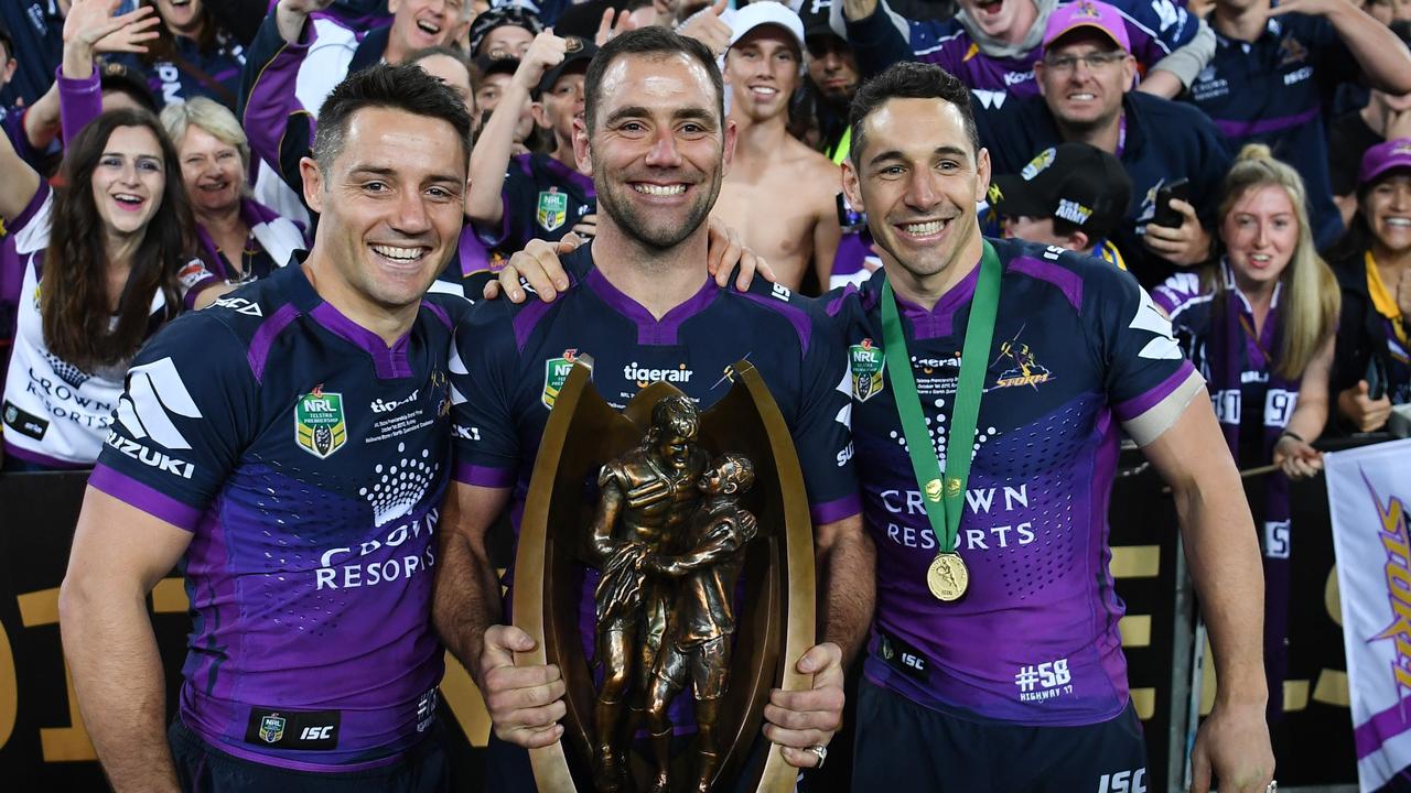 Cooper Cronk (L) and Cam Smith (C) enjoyed one of the most successful partnerships in the modern game. Picture: NRL Photos