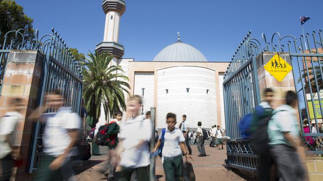 Students outside the Malek Fahd Islamic School on Waterloo Road, Greenacre.