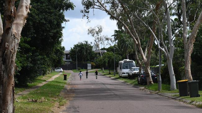 Kids leave the park from where an alleged police shooting of a young Aboriginal man happen in Palmerston suburb of Gray. Picture: (A)manda Parkinson