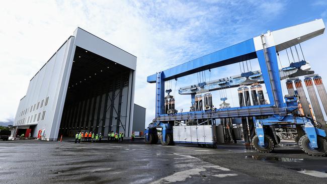 The Queensland Government has officially opened the Advanced Marine Manufacturing and Repair Facility, a huge enclosed facility capable of accommodating ships up to 400 tonnes in size. Picture: Brendan Radke