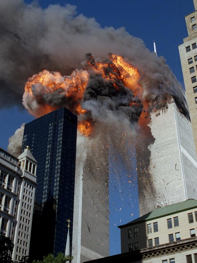 The twin towers in New York under attack on 9/11, which was al-Qa’da’s biggest terrorist success. Picture: AP.