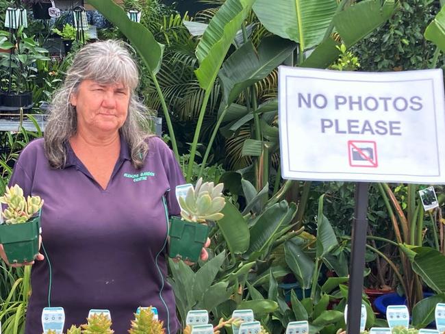 Plant theft - Klemzig Garden Centre manager Mardi Scott with succulents being targeted by thieves. Pics by Mike Jaensch.