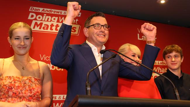 The Premier celebrates with his family. Picture: Jason Edwards