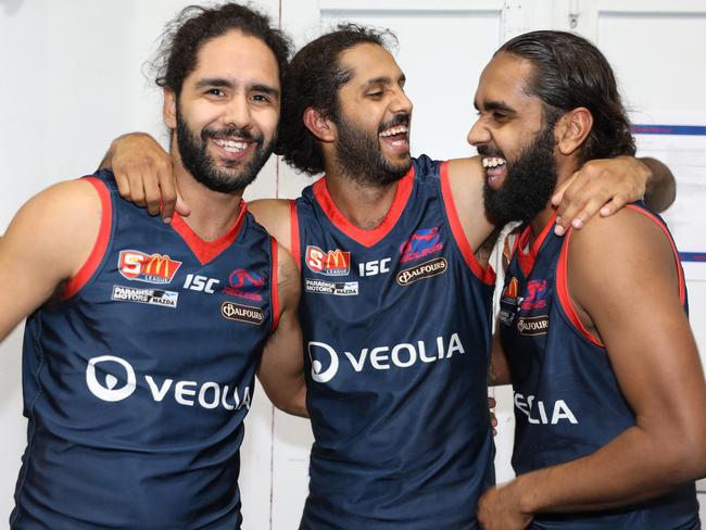 ADV  SPORT : SANFL:  Brothers Luke, Anthony &  Cliff Wilson all played in the reserve game Norwood v Central District at Norwood Oval     . Friday, May 25, 2018. (AAP Image/Russell Millard) NO ARCHIVING